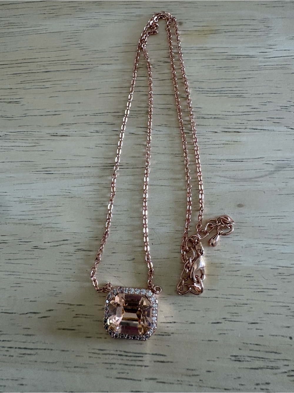 Rose Gold Rectangle Crystal Pendant Necklace for Women